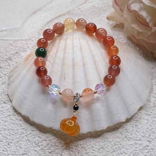 Vintage Orange Pumpkin Chalcedony Pendant Natural Agate Beaded Strand Bracelets for Women Female Fashion Jewelry 2021 New YBR459
