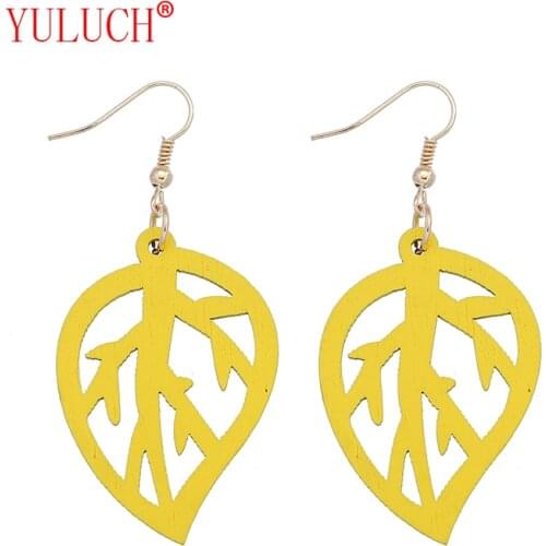 YULUCH 6 Color Wooden Hollow Maple Leaf Earrings Pendant for African Fashion Women Popular Jewelry Accessories Gifts