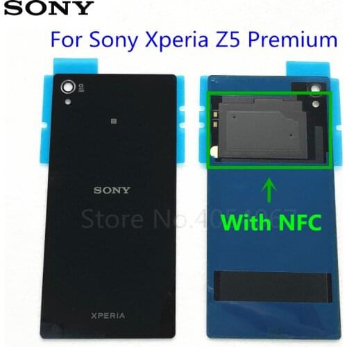 For Sony Xperia Z5 Premium E6853 E6883 E6833 Rear Glass Battery Cover Back Door Glass Housing Replacement + NFC Antenna