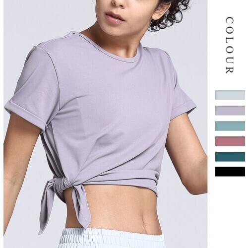 Spring and Summer New Yoga Clothes T-shirt Womens Fitness Sports Short Sleeve Slimming Exposed Belly Sports Coat Hem Adjustable