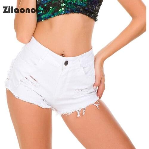 Women High Waist Ripped Hole Short Jeans Raw Hem Washed Distressed Sexy Booty Shorts Denim Clubwear