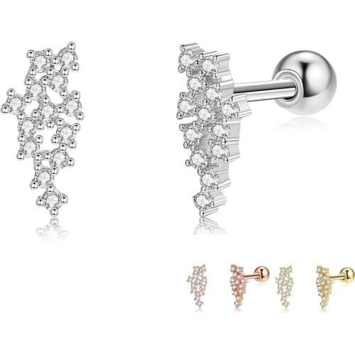 SILVERHOO Real Mesh 925 Sterling Silver Stud Earrings For Women Clear Cubic Zirconia Earring Minimalist Small Cute Fine Jewelry