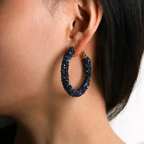 RscvonM Brand New Design Fashion Charm Austrian Crystal Hoop Earrings Geometric Round Shiny Rhinestone big Earring Jewelry Women