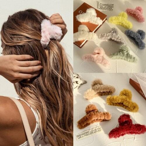 Winter Furry Soft Hair Claws Faux Fur Hair Clip Plush Clamps For Women Girls Sweet Hair Holder Headband Hair Accessories