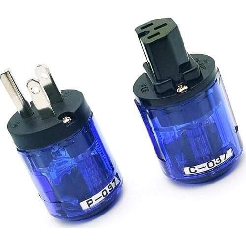 1 pair blue HiFi p-037 c-037-netzstecker + IEC end plug Chinese power cable connector copper rhodium-plated US cable adapter