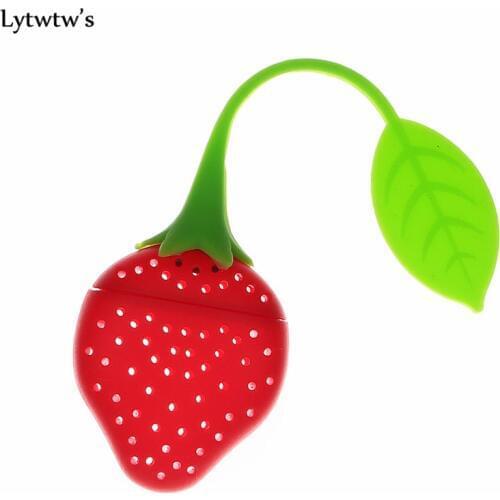 1 Piece Make Tea Infuser Bags Strainer Teaspoon Filter Strawberry Holder Drinkware Kitchen Silicone Rubber Organizer Diffuser