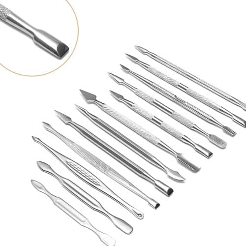 1pcs Professional Double-ended Stainless Steel Cuticle Pusher Dead Skin Trimmer Remover Nail File Manicure Art Cleaner Care Tool