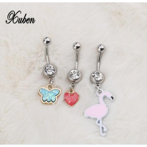 1 PC Steel Dangle Belly Button Rings Navel Butterfly / Love / Crane 14 G Body Belly Piercing Body Jewelry