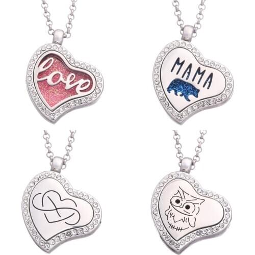 New 10pcs/lot sharp heart Aromatherapy Essential Oil Diffuser Perfume Rhinestones open Locket necklace 60cm chain Free 100pads