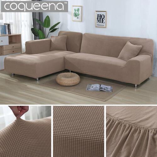 2 pieces Covers for L Shaped Sofa Jacquard Stretch Elastic Corner Sofa Cover Living Room Chaise Lounge Couch Covers Sectional