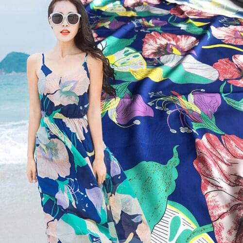 2019 new trumpet flower large flower digital printing clothing DIY fabric satin swimsuit polyester fashion printing fabric