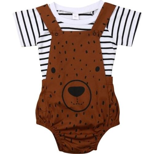 2020 Children Summer Clothing Newborn Toddler Infant Boy Girl Cute Bear Sunsuit Stripe T-shirt Bib Pants Overalls Outfits 0-3T