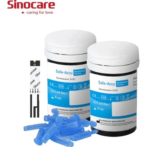 50/100/200 Pcs Safe-Accu Sinocare Blood Glucose Test Strips for Diabetes Glucometer Test Accurate + Free Lancets