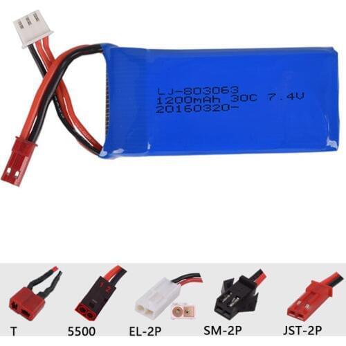 7.4v 1200mah 803063 Lipo Battery X6 H16 X101 X102 rc Quadrocopter 2S High power lithium polymer SM-2P T Plug free shipping