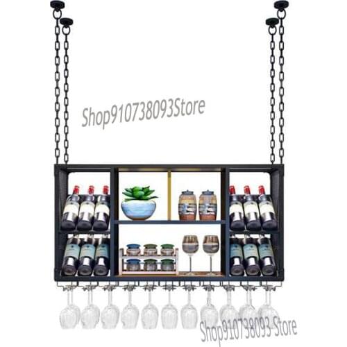 Wrought iron bar counter ceiling hanging red wine rack goblet upside down rack living room wall-mounted wine cabinet rack