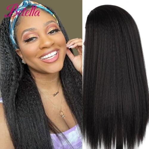 Synthetic Headband Wig for Black Women Kinky Straight Synthetic Headwraps Hair Wig synthetic yaki headband wig headband female