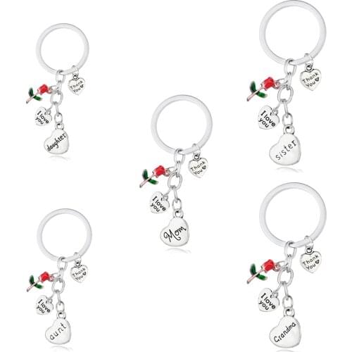 Family Series Thank You Gift For Mom Grandma Aunt Sister Daughter Keyring I Love You Heart Pendant Flower Keychain Mothers Day