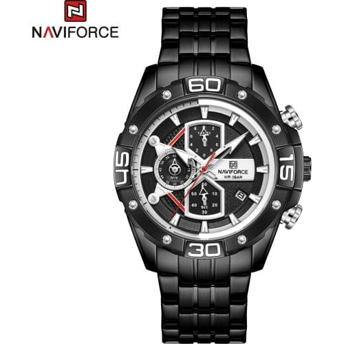 NAVIFORCE Men Watches Men Luxury Brand Black Military Stainless Steel Wristwatch Man Clock Fashion Chronograph Waterproof 2021