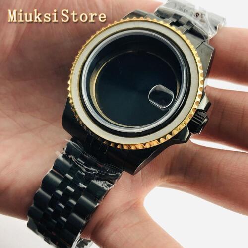 40mm black PVD mens watch case sapphire glass date window fit NH35 NH36 ETA 2836 Miyota 8205 8215 821A DG2813/3804 movement