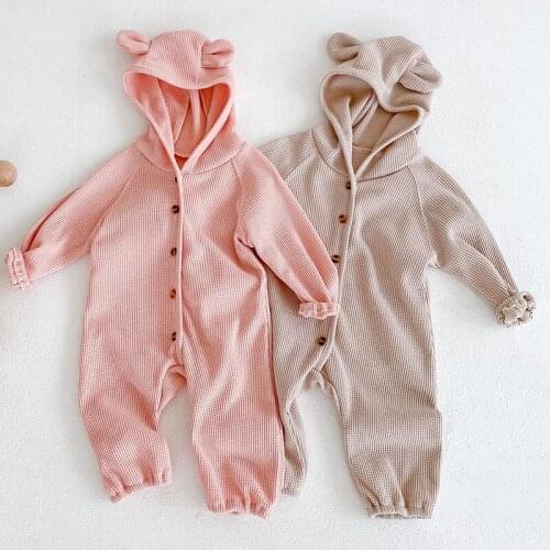 Korean Style Spring Autumn Baby Girls Clothes Hooded Collar Cotton Long Sleeve Newborn Baby Jumpsuit Toddler Baby Girl Romper