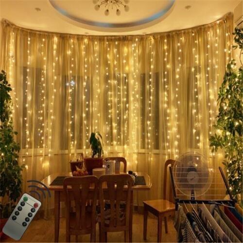 Remote Lights String Window Curtain Fairy Lamp Wedding Party Living room Romantic House Decoration 3x3M 300LEDs Battery Operated