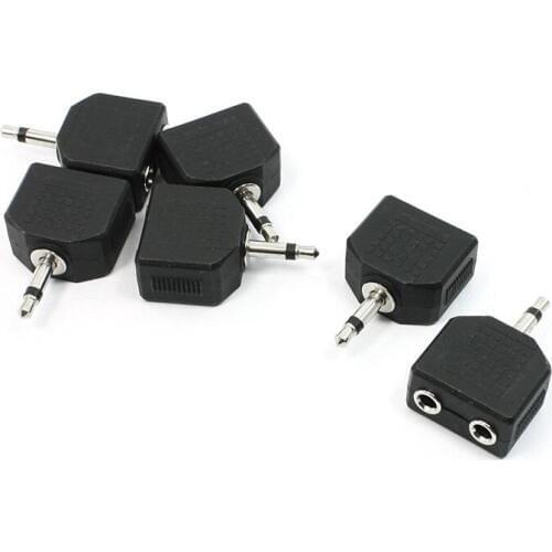 Hot Sale 6 Pcs 3.5mm Mono Audio Plug to 2 Ports 3.5mm Jack Splitters Adapters Black