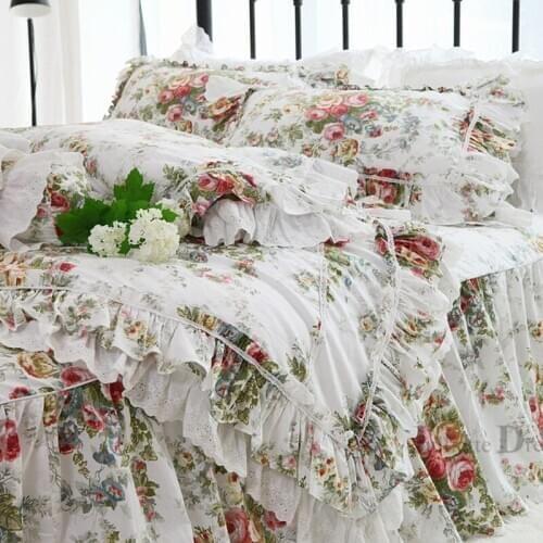Top bedding set luxury large lace ruffle duvet cover set home bed set bedding Garden pastoral bed linen Julliette Dream bed set