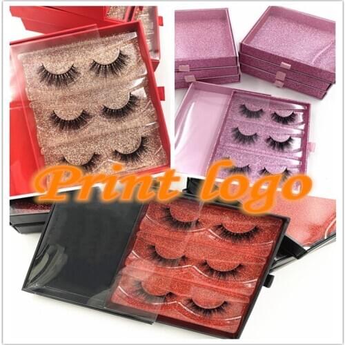 Print box three pairs wholesale eyelash packaging box lash boxes package custom logo faux cils 25mm mink lashes many colors