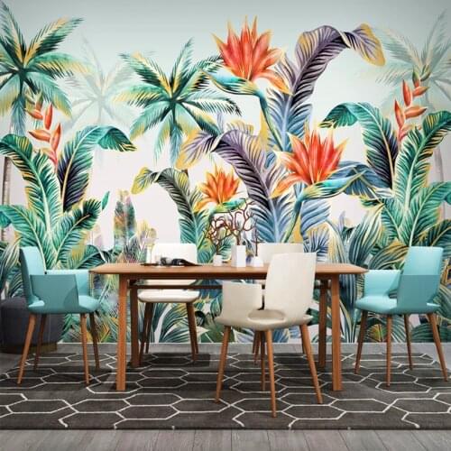 Custom 3D hand-painted Nordic tropical plants landscape living room bedroom background wallpaper mural