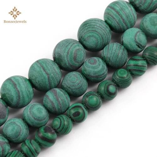 Natural Frosted Stone Matte Malachite Dull Polished Beads For Jewelry Making Bracelet 4 6 8 10 12MM Fit Diy
