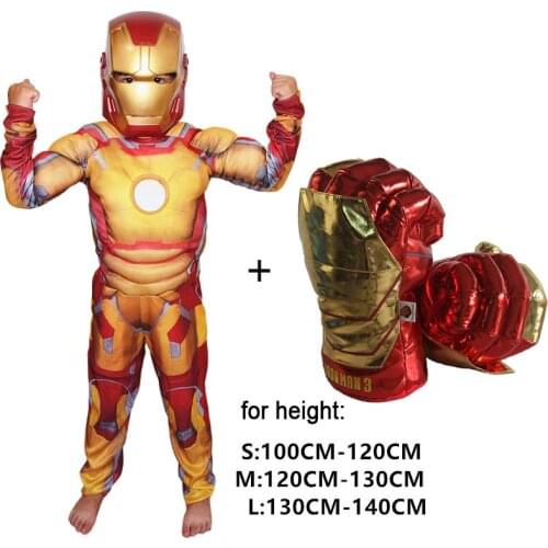 2021 New Kids Muscle Print Cosplay Costumes Clothes With Gloves Child Captain Hero Halloween Childrens Day Gift