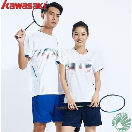 Kawasaki 2021 New Badminton Clothes For Men And Women Training Suit Quick Drying Breathable Round Short Sleeve T-shirt ST-Q1303