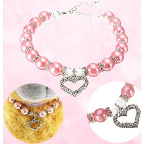 Faux Pearls Alloy Dog Love Heart Pendant Faux Pearls Collar Necklace Rhinestones Pet Puppy Jewelry High-quality Fashion Collar