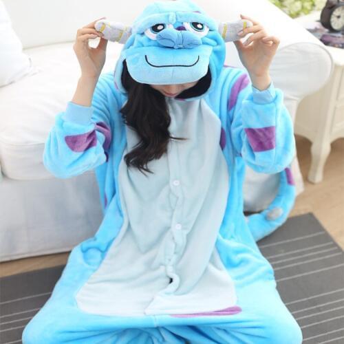 Winter Flannel Family Mother Father Kids Female Blue Monster Animal pajamas Girl Boy pajamas Woman Hooded Home Clothing Kigurimi