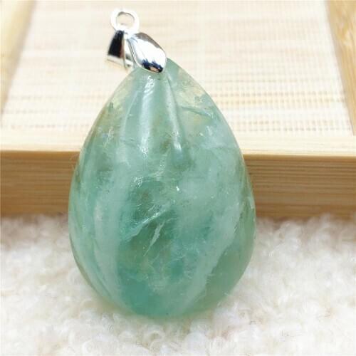 Genuine Natural Blue Feather Fluorite Quartz Colorful Pendant Women Men 32x23x13mm Water Drop Fluorite Necklace Jewelry AAAAA