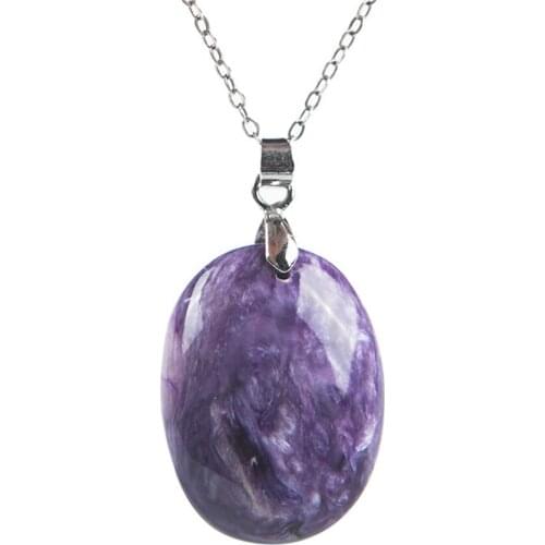 Genuine Natural Purple Charoite Women Necklace Charms Crystal Fashion Round Pendant Jewelry Bead 26.5*20*7.5mm