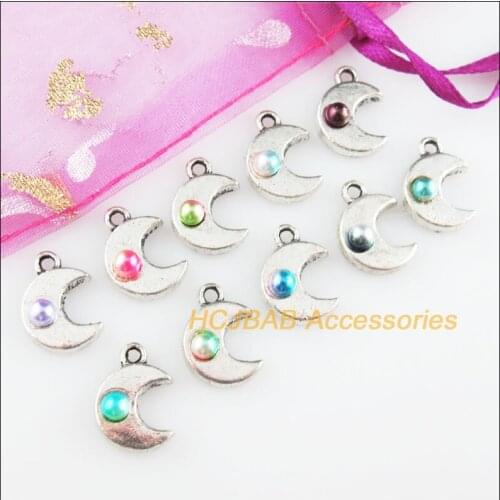 20Pcs Tibetan Silver Tone Moon Mixed Acrylic Beads Charms Pendants 11x15.5mm