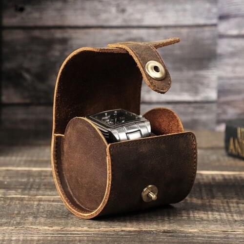 Portable Vintage Watch Roll Display Watch Storage Box Crazy Horse Leather Watch Case Watch Holder for Gift