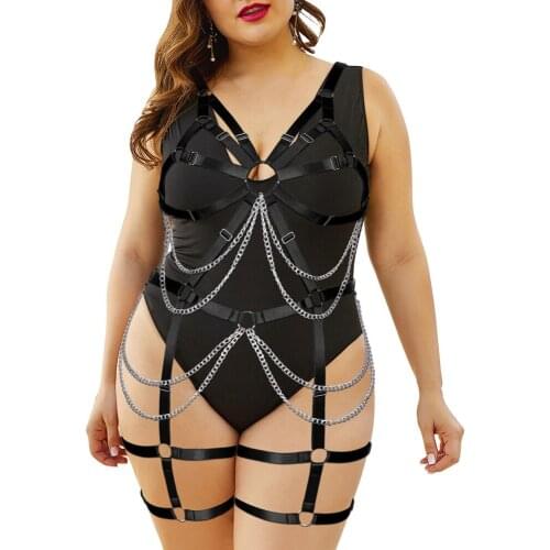 Harness Belts Hollow Cage Bra Full Body Plus Size Goth Lingerie Bondage Fetish Underwear Fashion Garters Suspenders Plump Women