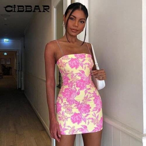 CIBBAR Casual Floral Print Party Dresses Women Sleeveless Bodycon Mini Strap Dress Female Summer Elegant Tube Outfits Streetwear