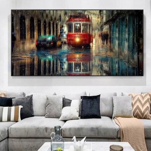 Retro City Street Landscape Oil Painting on Canvas Art Posters and Prints Scandinavian Wall Picture for Living Room Cudros Decor