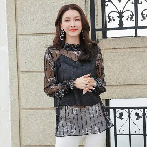 Shirt Personalized chiffon long sleeve Xinji top 2020 spring clothing European goods versatile base Sexy Chiffon shirt