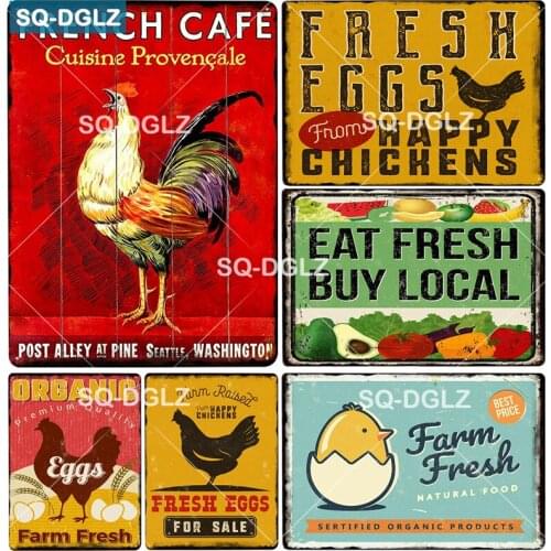 [SQ-DGLZ] Chicken Metal Sign Vintage Farm Decorative Metal Plaque Plate Wall Decor For Bar Tin Signs Fresh Egg Poster Gift