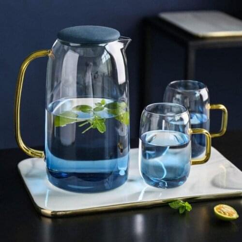 1.55L Glass Water Pitcher Heat Resistant Borosilicate Glass Kettle Gradient Color Teapot Carafe Set for Coffee Tea and Juice