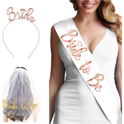 Wedding Decorations Bridal Shower Wedding Veil Team Bride To Be Satin Sash Bachelorette Party Girl Hen ASD014