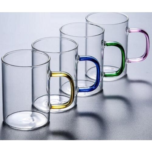 Thickened heat-resistant glass cup milk coffee cup cocktail cup crystal transparent cup color handle drink cup couple cup