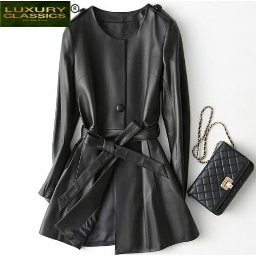 Fashion Jacket Genuine Leather Real Sheepskin Coat Female Winter Leather Jacket Women Jackets + Belt Korean Clothes 18007