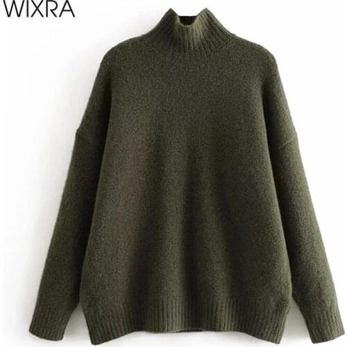 Wixra Knitted Sweaters Womens Casual Pullovers Turtleneck Solid Loose Jumper Autumn Winter Trendy Sueter Mujer