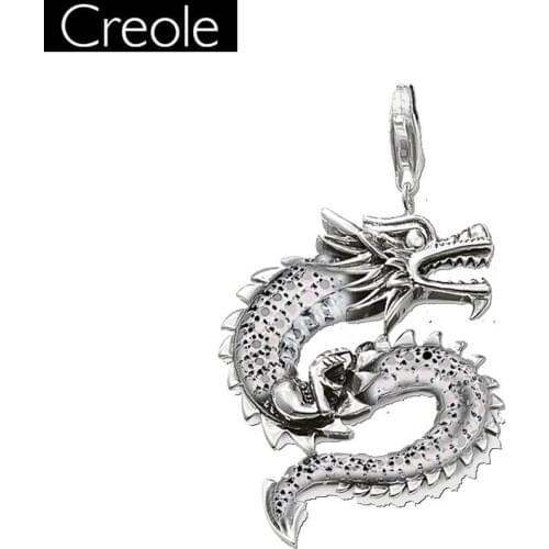 Charm Pendant White CZ Dragon,2018 Fashion Jewelry Ethnic Real Authentic 925 Sterling Silver Gift For Women Men Fit Bracelet