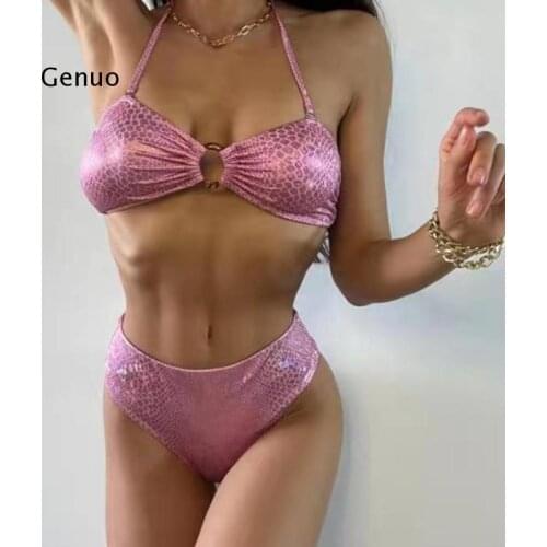 Swimsuit Women 2021 Ladies Swimsuit Pink Snake Pattern High Waist Sexy Bikini Set 2 Piece Sets Womens